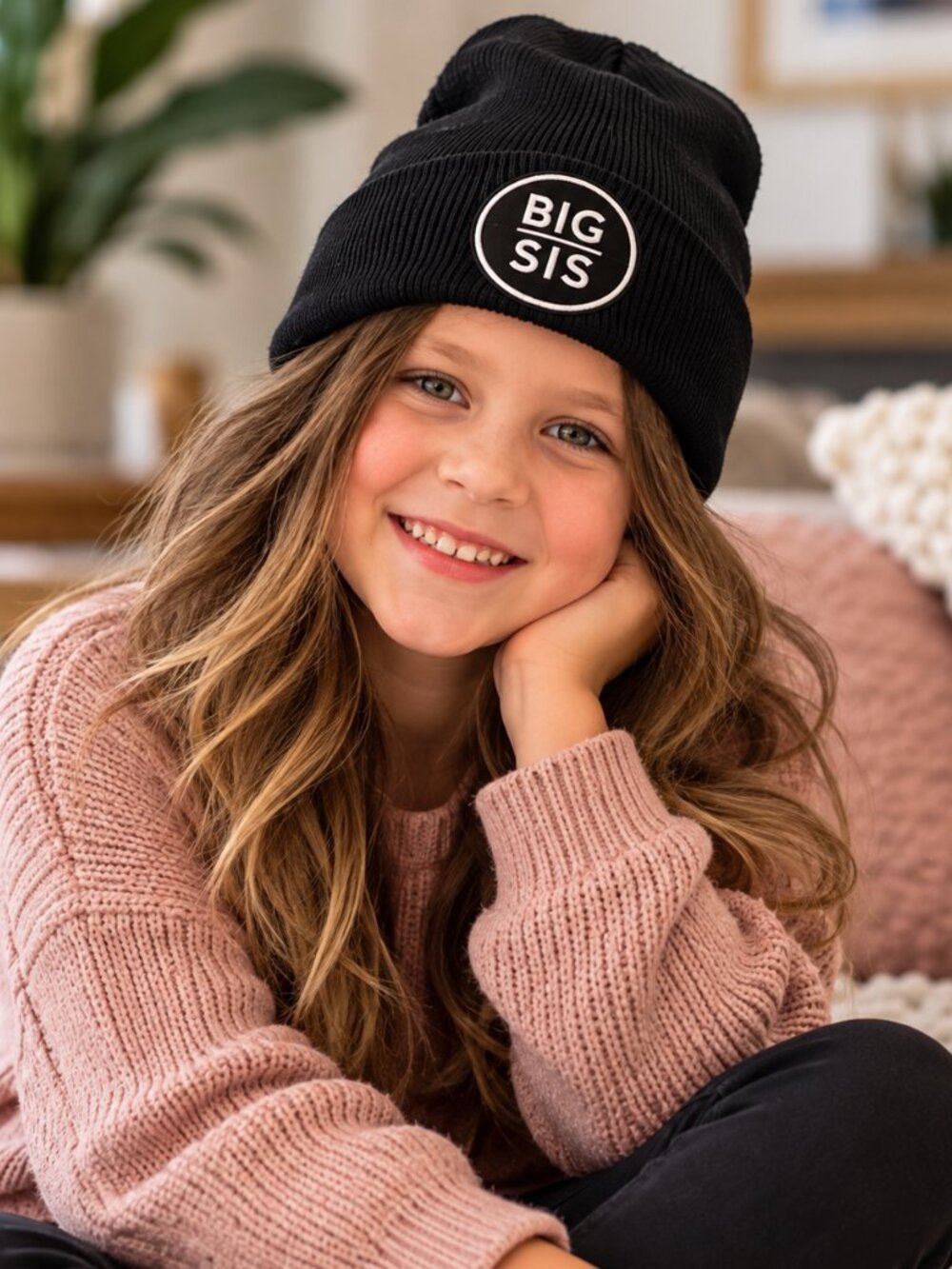 NWT BIG SIS: Winterlace Family Matching Beanie Kids Hat NWT Black - BIG SIS